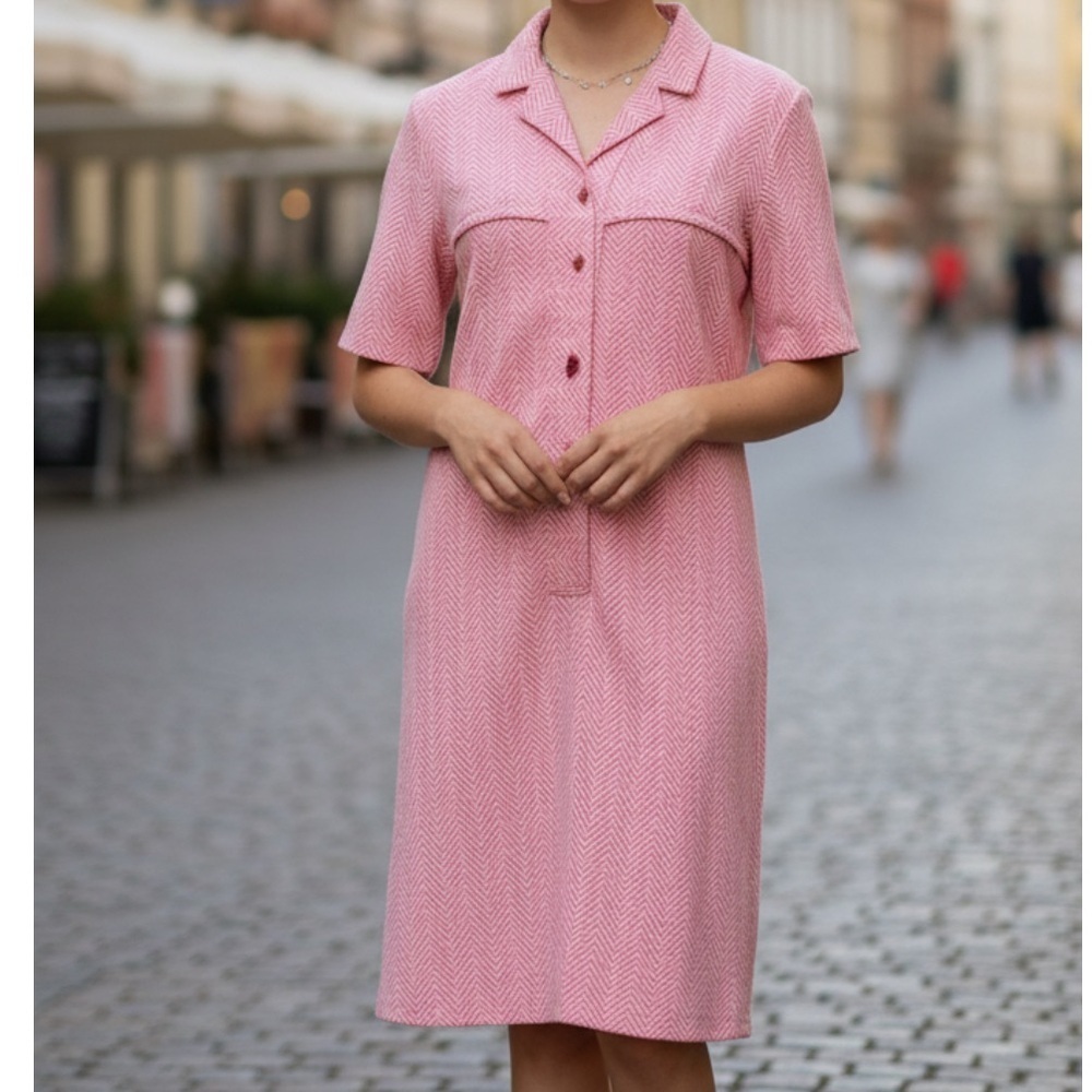 Chic Pink Herringbone Dress